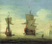 Monamy, Peter A fifty gun two-decker,at sea near a coast oil painting